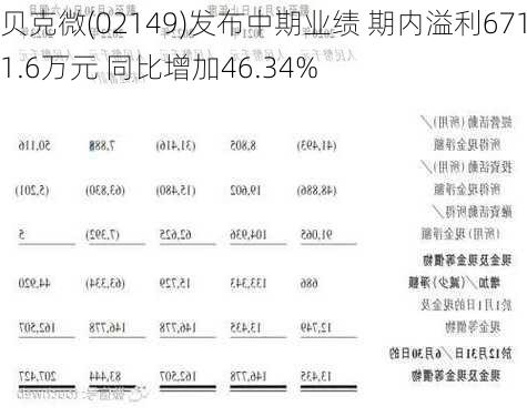 贝克微(02149)发布中期业绩 期内溢利6711.6万元 同比增加46.34%