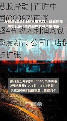 港股异动 | 百胜中国(09987)再涨超4% 收入利润均创季度新高 公司门店稳步扩张