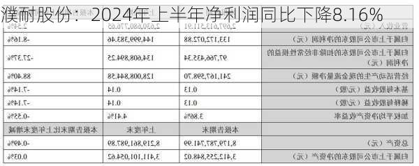 濮耐股份：2024年上半年净利润同比下降8.16%