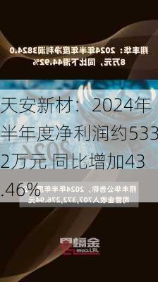 天安新材：2024年半年度净利润约5332万元 同比增加43.46%