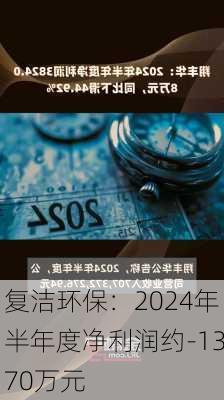 复洁环保：2024年半年度净利润约-1370万元