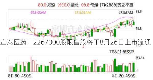 宣泰医药：2267000股限售股将于8月26日上市流通