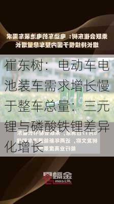 崔东树：电动车电池装车需求增长慢于整车总量：三元锂与磷酸铁锂差异化增长