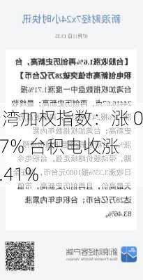 台湾加权指数：涨 0.27% 台积电收涨 0.41%