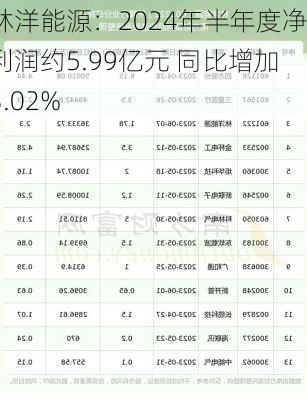 林洋能源：2024年半年度净利润约5.99亿元 同比增加3.02%