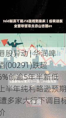 港股异动 | 华润啤酒(00291)跌超6%创逾5年半新低 上半年纯利略逊预期  遭多家大行下调目标价