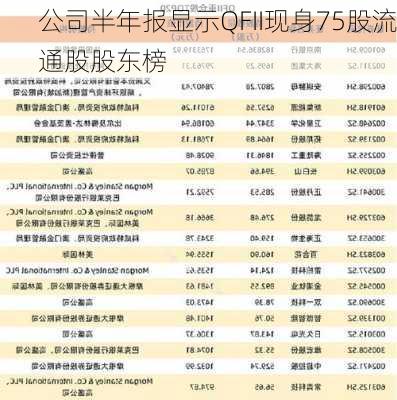 公司半年报显示QFII现身75股流通股股东榜