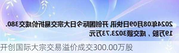 开创国际大宗交易溢价成交300.00万股