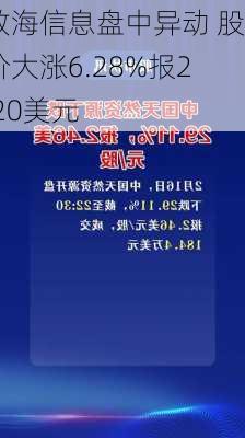 数海信息盘中异动 股价大涨6.28%报2.20美元