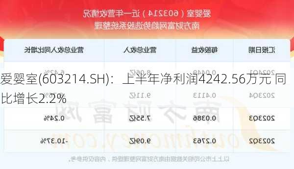 爱婴室(603214.SH)：上半年净利润4242.56万元 同比增长2.2%