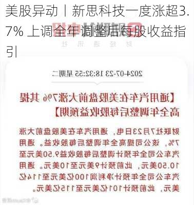 美股异动丨新思科技一度涨超3.7% 上调全年调整后每股收益指引