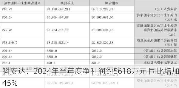 科安达：2024年半年度净利润约5618万元 同比增加45%