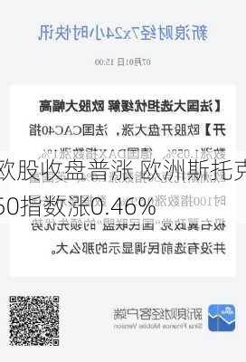 欧股收盘普涨 欧洲斯托克50指数涨0.46%