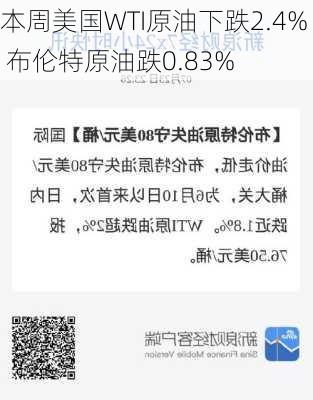 本周美国WTI原油下跌2.4% 布伦特原油跌0.83%