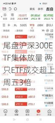 尾盘沪深300ETF集体放量 两只ETF成交超上周五3倍