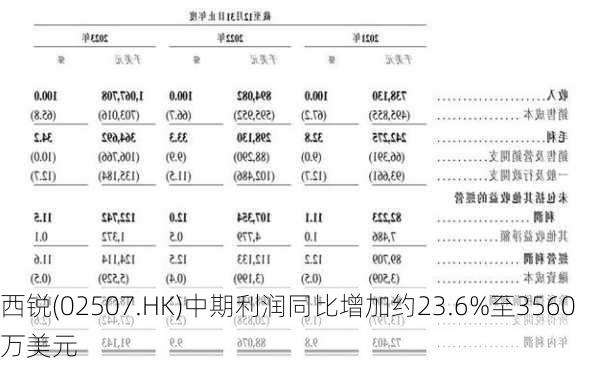 西锐(02507.HK)中期利润同比增加约23.6%至3560万美元