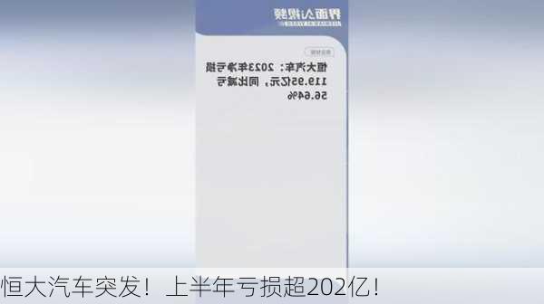 恒大汽车突发！上半年亏损超202亿！