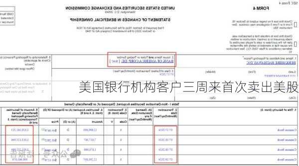 美国银行机构客户三周来首次卖出美股