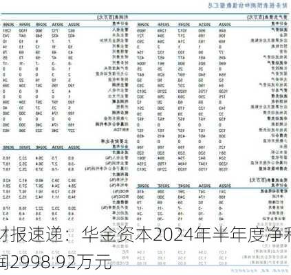 财报速递：华金资本2024年半年度净利润2998.92万元