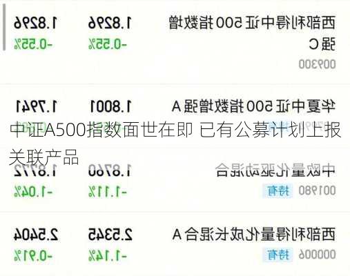 中证A500指数面世在即 已有公募计划上报关联产品