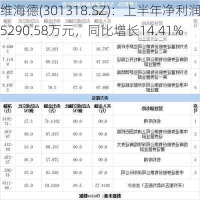 维海德(301318.SZ)：上半年净利润5290.58万元，同比增长14.41%