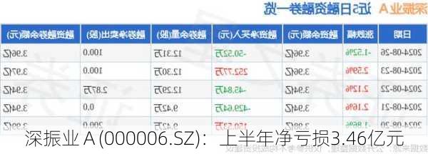 深振业Ａ(000006.SZ)：上半年净亏损3.46亿元