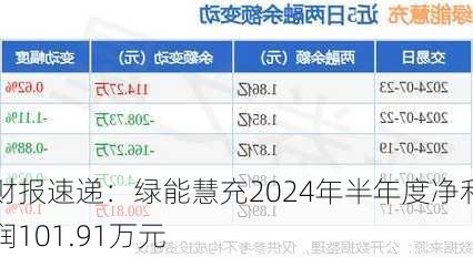 财报速递：绿能慧充2024年半年度净利润101.91万元