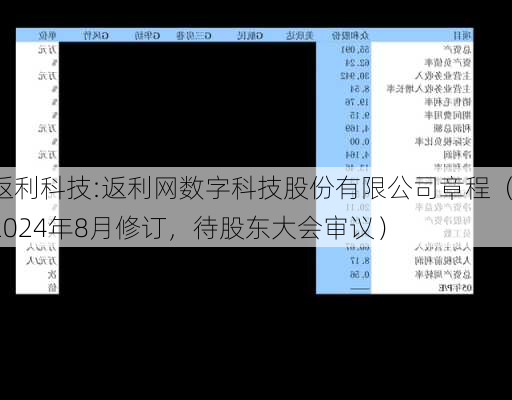 返利科技:返利网数字科技股份有限公司章程（2024年8月修订，待股东大会审议）