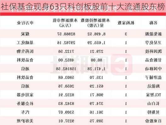 社保基金现身63只科创板股前十大流通股东榜