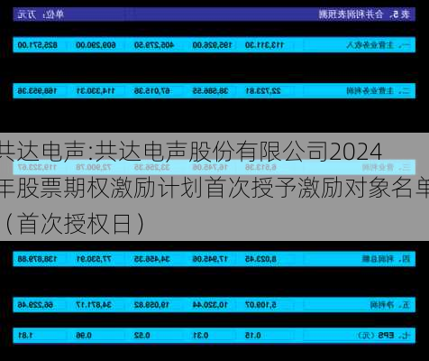 共达电声:共达电声股份有限公司2024年股票期权激励计划首次授予激励对象名单（首次授权日）