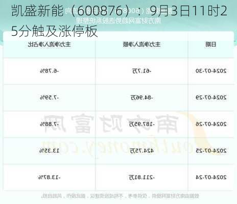 凯盛新能（600876）：9月3日11时25分触及涨停板