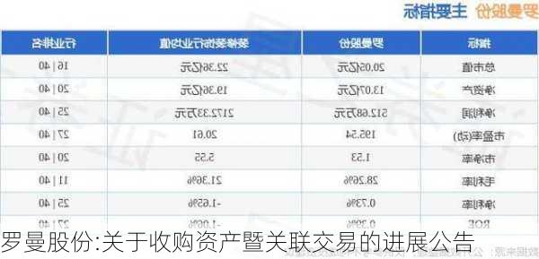 罗曼股份:关于收购资产暨关联交易的进展公告