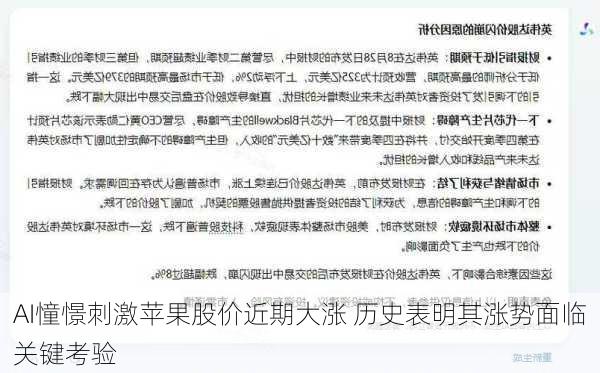 AI憧憬刺激苹果股价近期大涨 历史表明其涨势面临关键考验