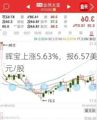 晖宝上涨5.63%，报6.57美元/股