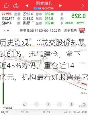 历史奇观，0成交股价却暴跌61%！迅猛建仓，拿下近43%筹码，重仓近14亿元，机构最看好股票是它