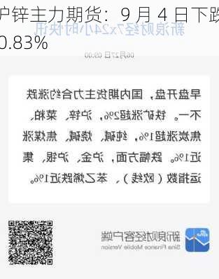 沪锌主力期货：9 月 4 日下跌 0.83%