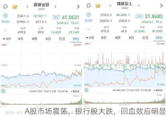 A股市场震荡，银行股大跌，回血效应明显