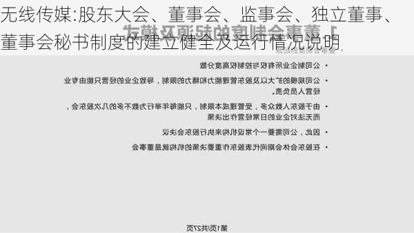 无线传媒:股东大会、董事会、监事会、独立董事、董事会秘书制度的建立健全及运行情况说明