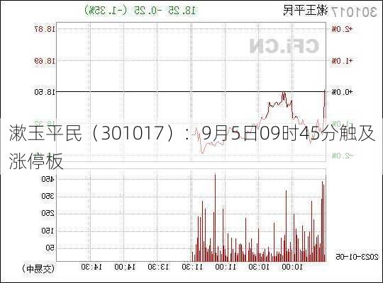 漱玉平民（301017）：9月5日09时45分触及涨停板