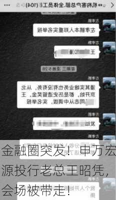 金融圈突发！申万宏源投行老总王昭凭，会场被带走！