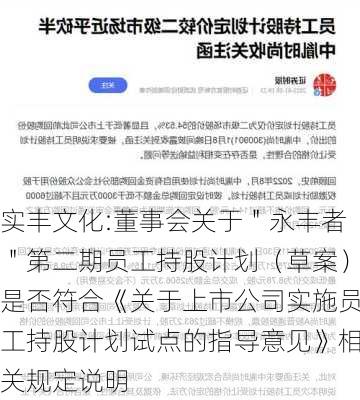 实丰文化:董事会关于＂永丰者＂第二期员工持股计划（草案）是否符合《关于上市公司实施员工持股计划试点的指导意见》相关规定说明