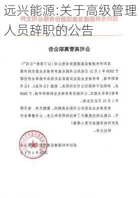 远兴能源:关于高级管理人员辞职的公告