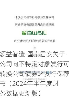 领益智造:国泰君安关于公司向不特定对象发行可转换公司债券之发行保荐书（2024年半年度财务数据更新版）