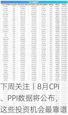 下周关注丨8月CPI、PPI数据将公布，这些投资机会最靠谱