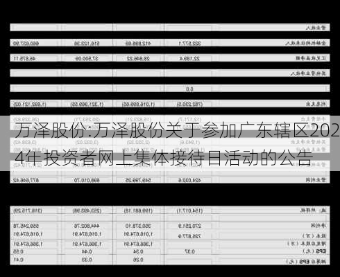 万泽股份:万泽股份关于参加广东辖区2024年投资者网上集体接待日活动的公告