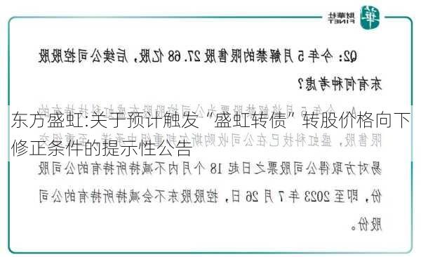 东方盛虹:关于预计触发“盛虹转债”转股价格向下修正条件的提示性公告