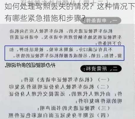 如何处理驾照丢失的情况？这种情况下有哪些紧急措施和步骤？