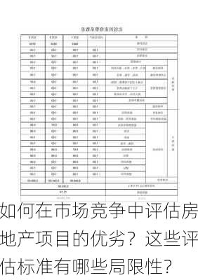 如何在市场竞争中评估房地产项目的优劣？这些评估标准有哪些局限性？