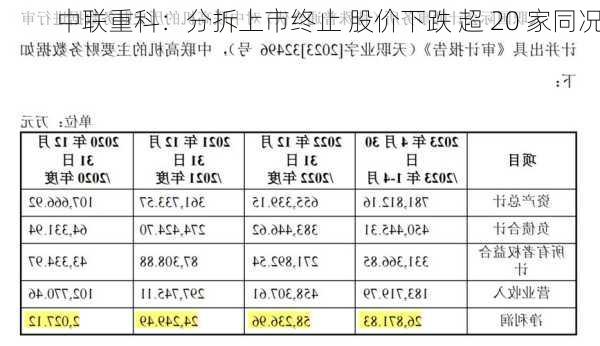 中联重科：分拆上市终止 股价下跌 超 20 家同况