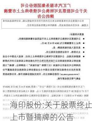 海印股份:关于股票终止上市暨摘牌的公告